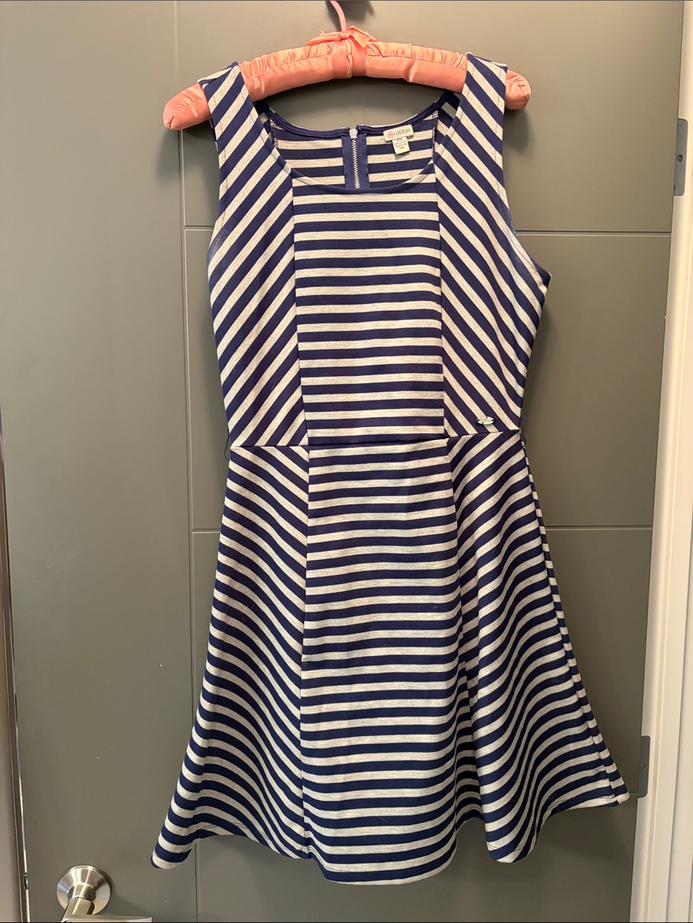 Guess Navy and White Striped Sleeveless Fit-and-Flare Dress